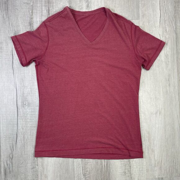 Lululemon Fundamental T-Shirt Men’s Large Red Pima Cotton V-Neck Slimming J - Picture 1 of 8